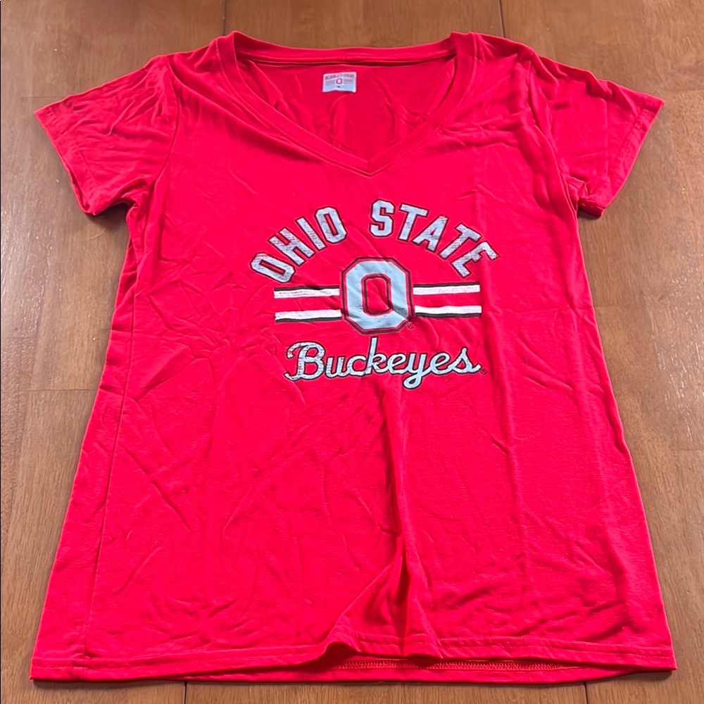 Ohio State Buckeyes Women's Red V-Neck Top